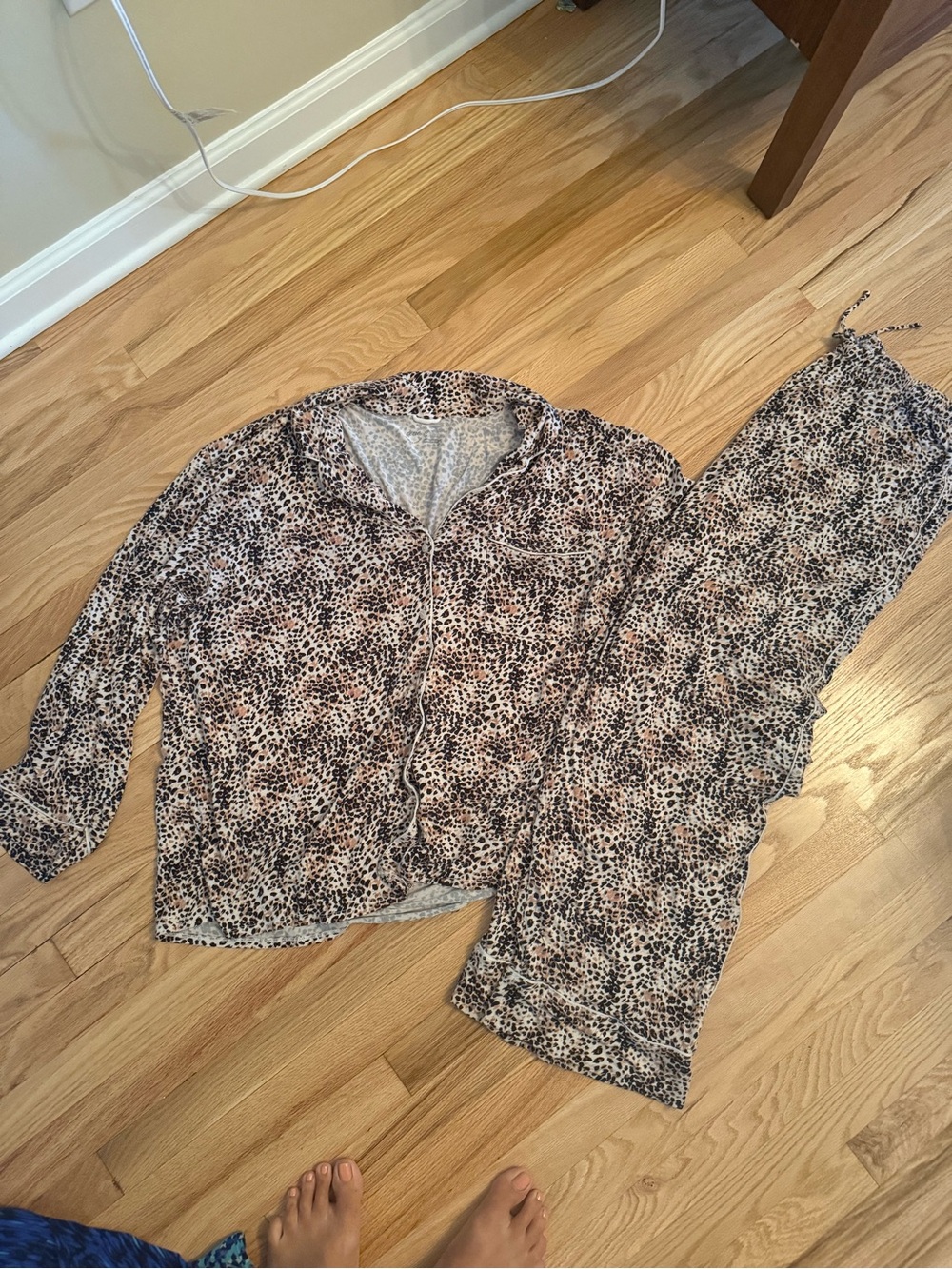 aerie Leopard Print Pajama Set - Beige, Black